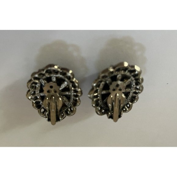 Vintage Gold Sparkle Fleck Splatter Earrings Resin Jewelry '50s MCM Clip On Rare - Picture 5 of 6